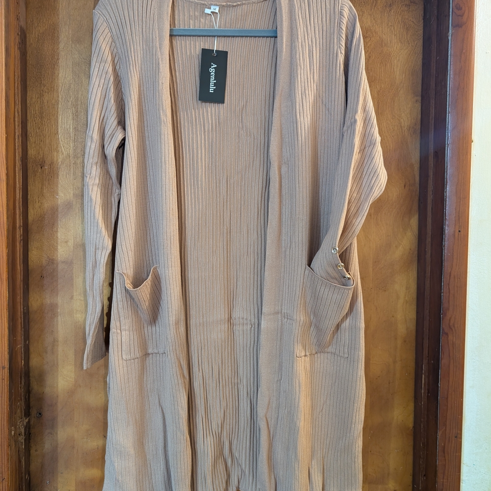 Tan Long Cardigan with Pockets
